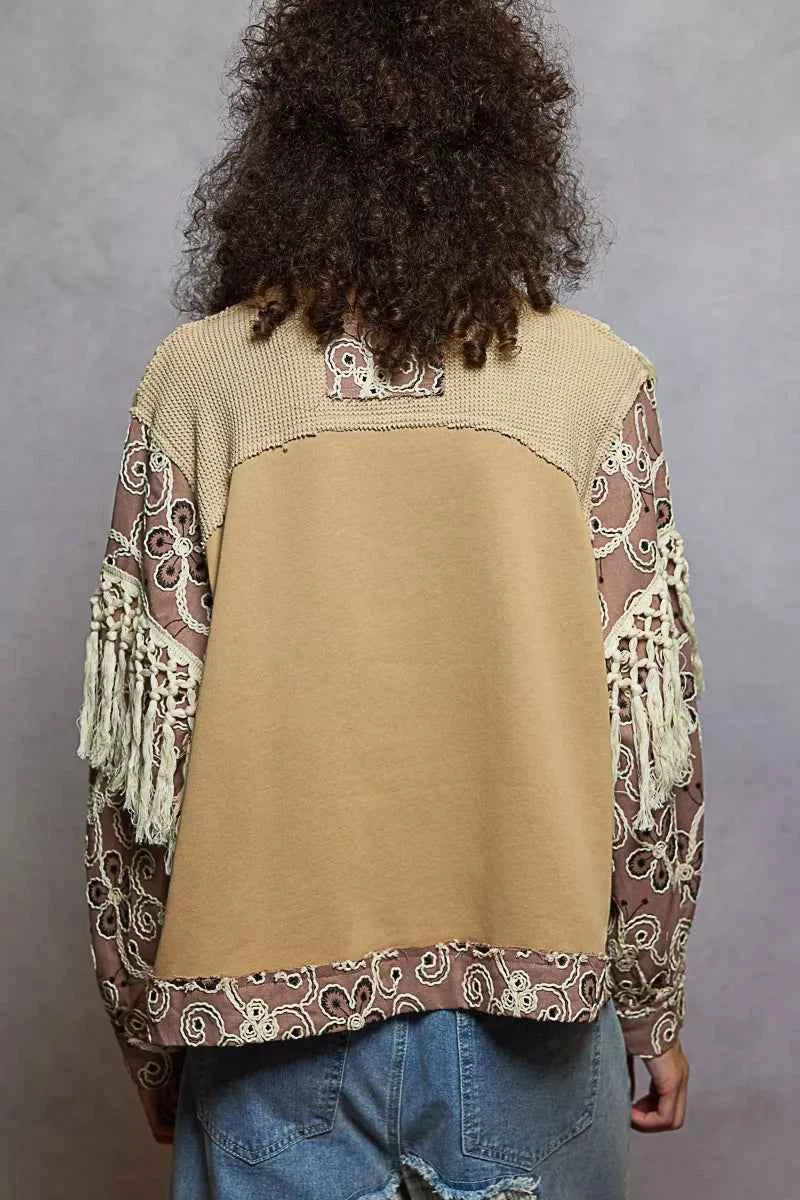 Contrast Floral Embroidery Balloon Sleeve Top with Tassel Trim 954bfbcc-ee8f-4169-8b17-64e84ae7d19e-Max-Origin