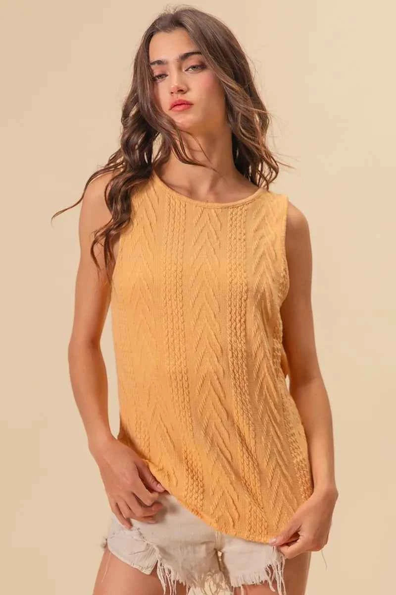BiBi Textured Sweather Knit Twist Back Sleeveless Top 954e30c0e28046e9b2467deca1fef5e2-Max-Origin