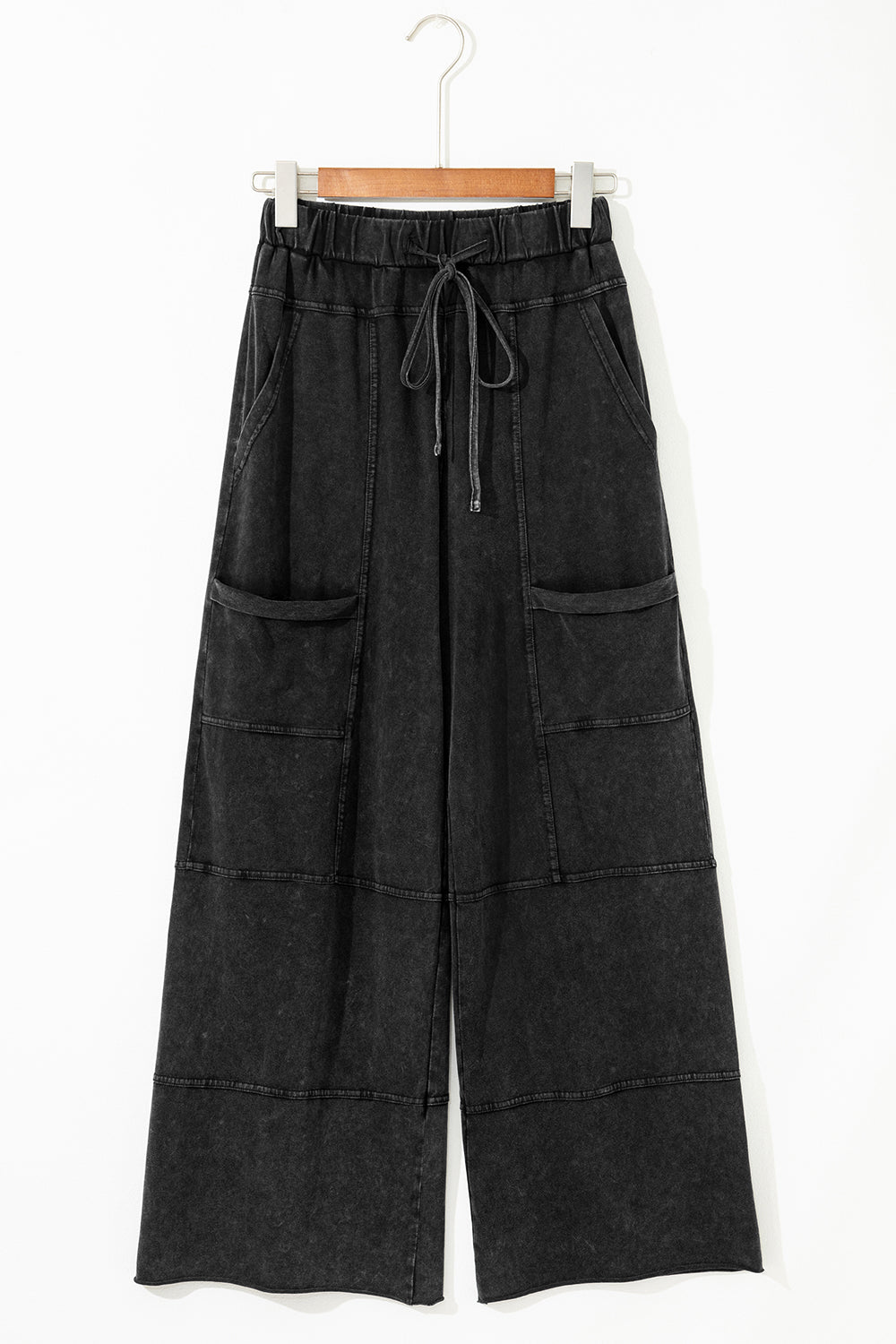 Black Mineral Wash Exposed Seam Wide Leg Cargo Pants 95548556c8fa97f9