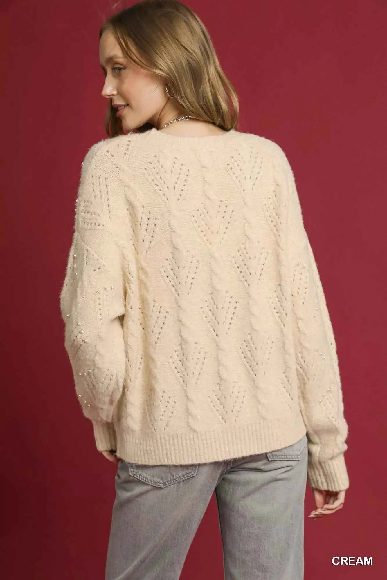 Umgee Pearl-Embellished Long Sleeve Sweater 9556e75e-809a-4e0a-9d2d-f34e890797c1-Max-Origin