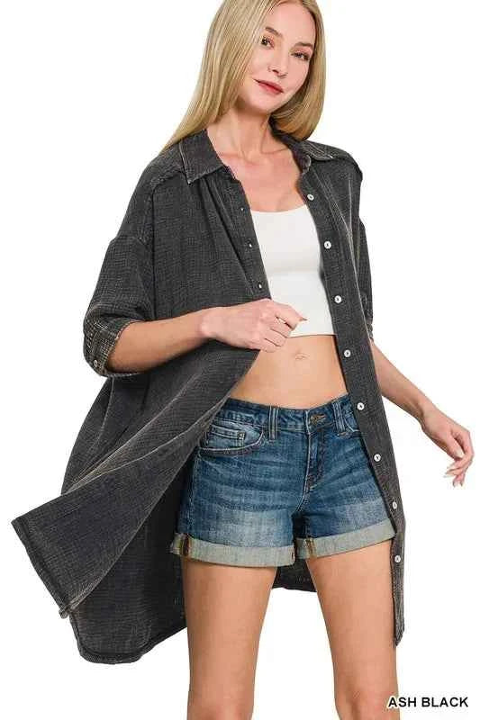 Washed Double Gauze Button Down Shirt Dress 955873dbe3c046febb6aa587b422b66f-Max-Origin
