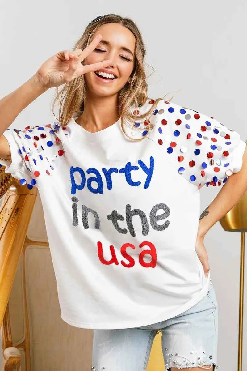 BiBi Party In The Usa Spangle Puff Sleeves Top 95587612cf8f4a54ad9b8f399fb132d3-Max-Origin