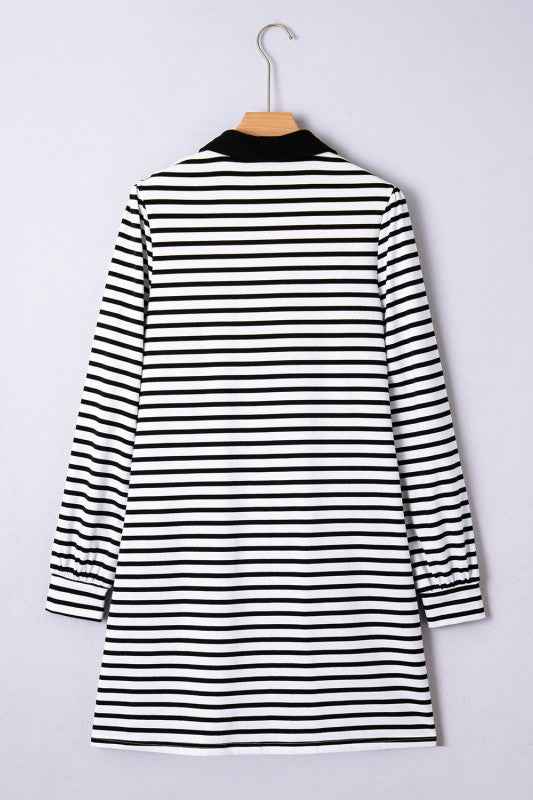 Stripe Collared Pocketed Long Sleeve T-Shirt Dress 955f0650-6d2a-49b2-8c63-ca36fb96ec8e