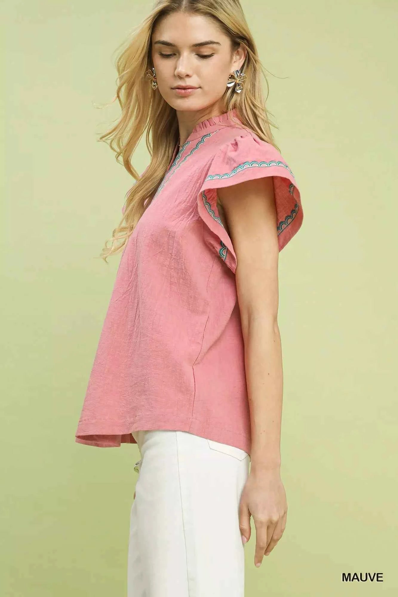 Umgee Embroidered Flutter Sleeve Blouse 956308c6-ed05-4c77-a45e-610b70782596-Max-Origin
