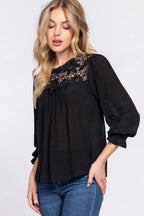 ACTIVE BASIC Crochet Lace Panel Flounce Sleeve Blouse 95644fca-10fa-49f6-b7bd-8202062fa417-Max