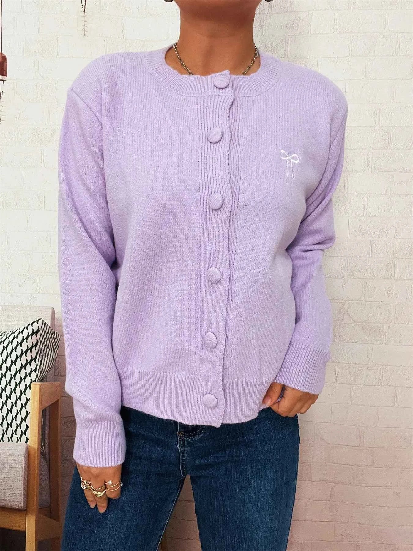 Button-Up Long Sleeve Cardigan Purple One Size 956485812e2b475998b7465d039de5f2-Max-Origin