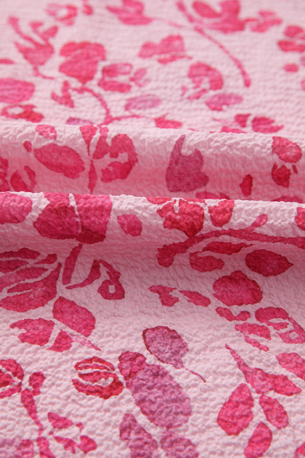 Pink Floral Puff Sleeve Split Neck Blouse 9564d1fd4c0eef3c