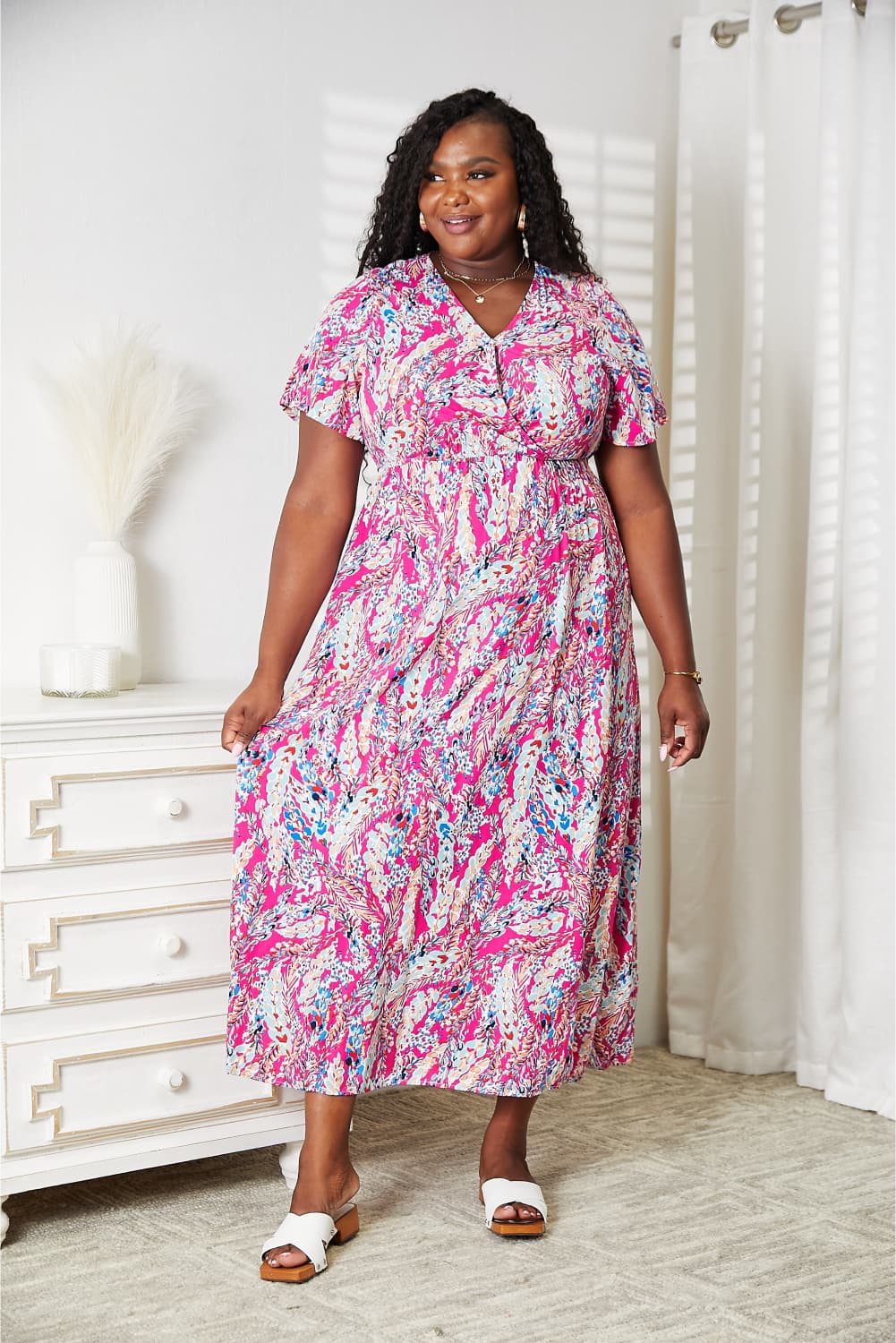 Double Take Multicolored V-Neck Maxi Dress 9568c4b34516496f93936cf88e65a0d8-Max