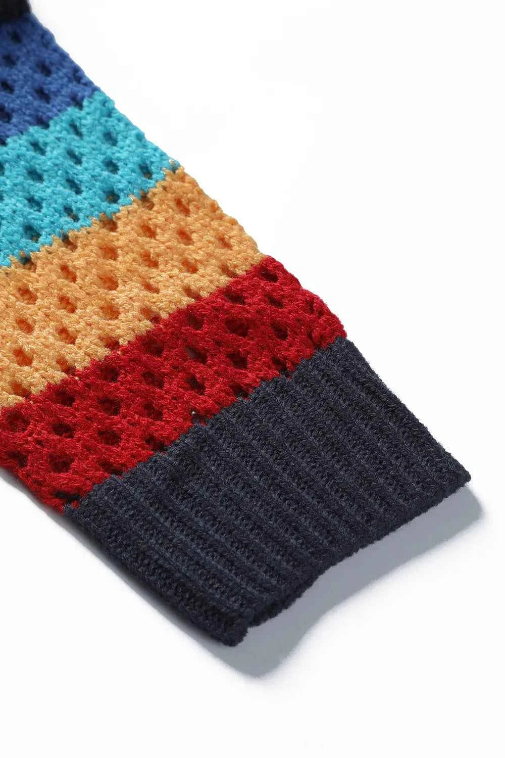 Openwork Color Block Tied Cardigan 956c70df-09c7-4d66-881f-7e4618833d1d-Max