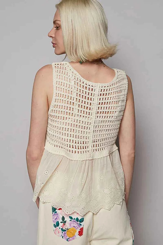 Embroidered Detail V-Neck Eyelet Peplum Tank 9574cc8b-2b2b-4d43-9c6e-a9ad0429d6b9-Max-Origin