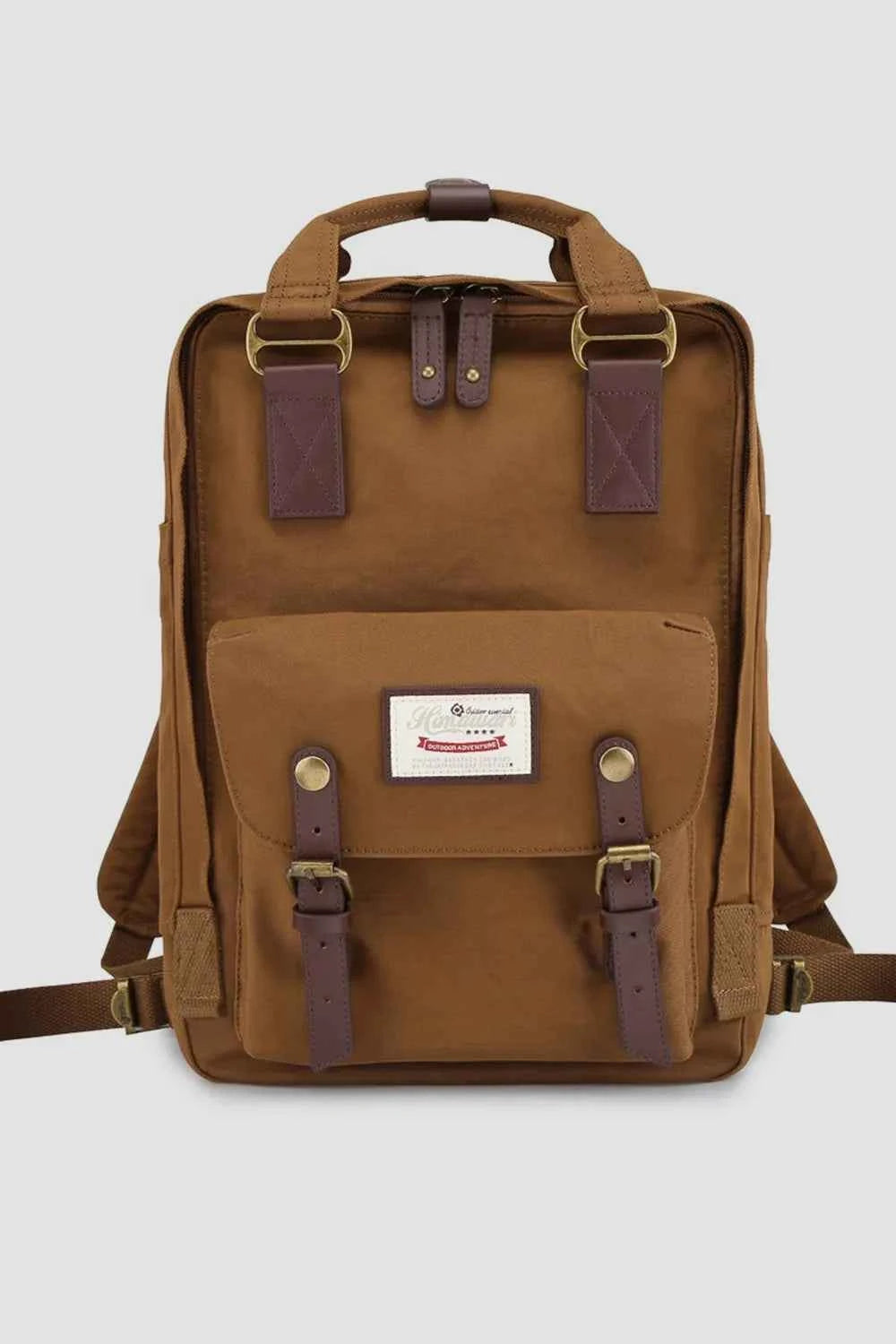 Himawari Contrast Waterproof Nylon Backpack Bag Brown One Size 957e34e2-6afc-4e5e-a4d1-8215688698d4-Max