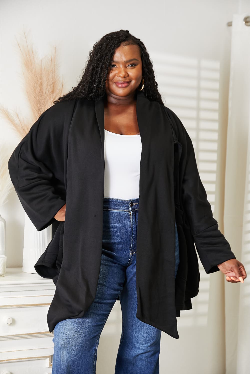 HEYSON Full Size Open Front Cardigan with Scarf Design 95886ec5959e47a5af61135872723664-Max