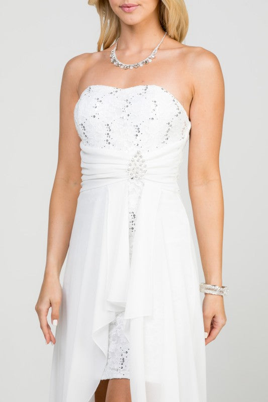Women’s Strapless Chiffon High-Low Dress – Lace Bodice Open Back Cocktail Dress 958da258-17df-43ae-9d0a-db04fdec5814