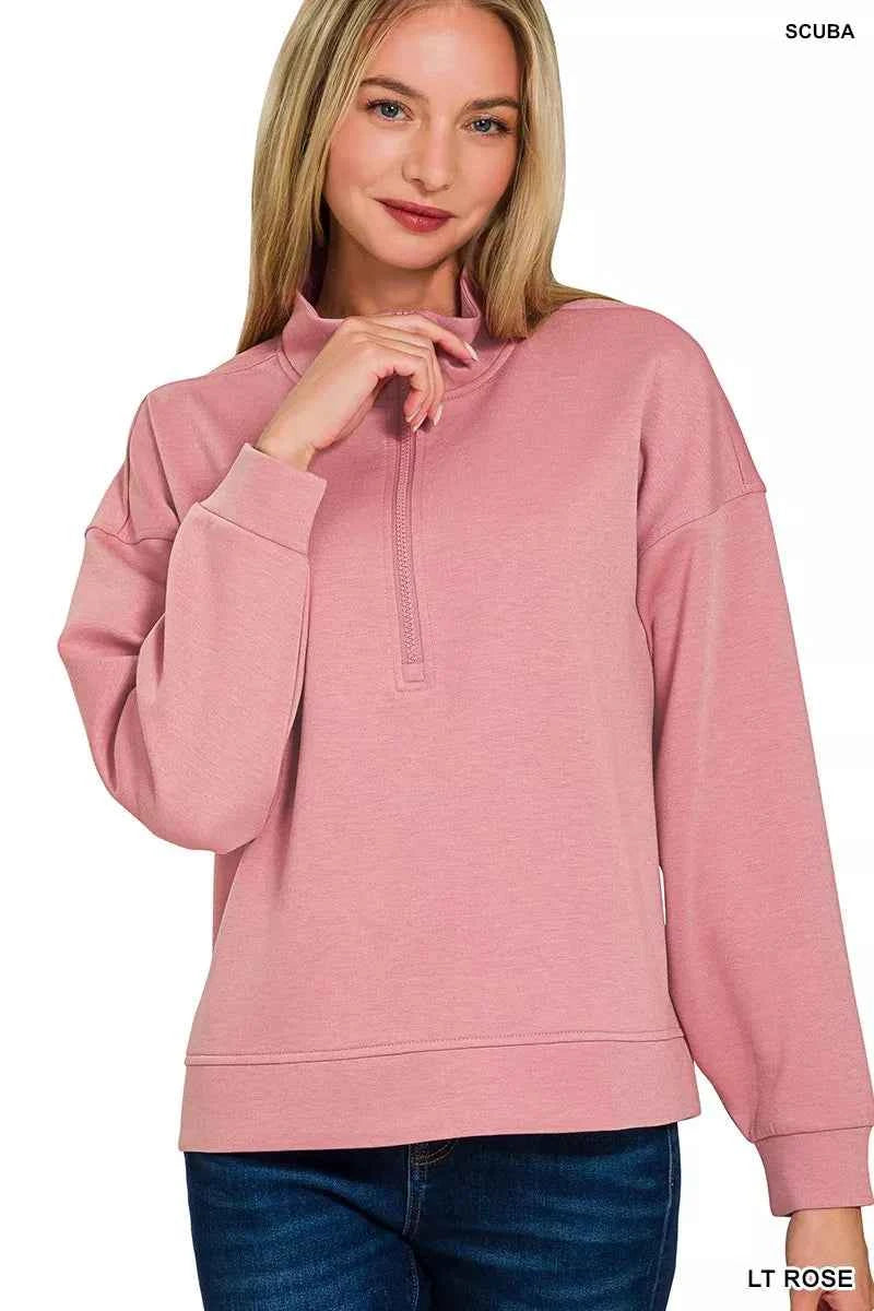Zenana Scuba Half Zip Pullover and Jogger Set 95925edd144745269c1868d5cd907d5f-Max-Origin