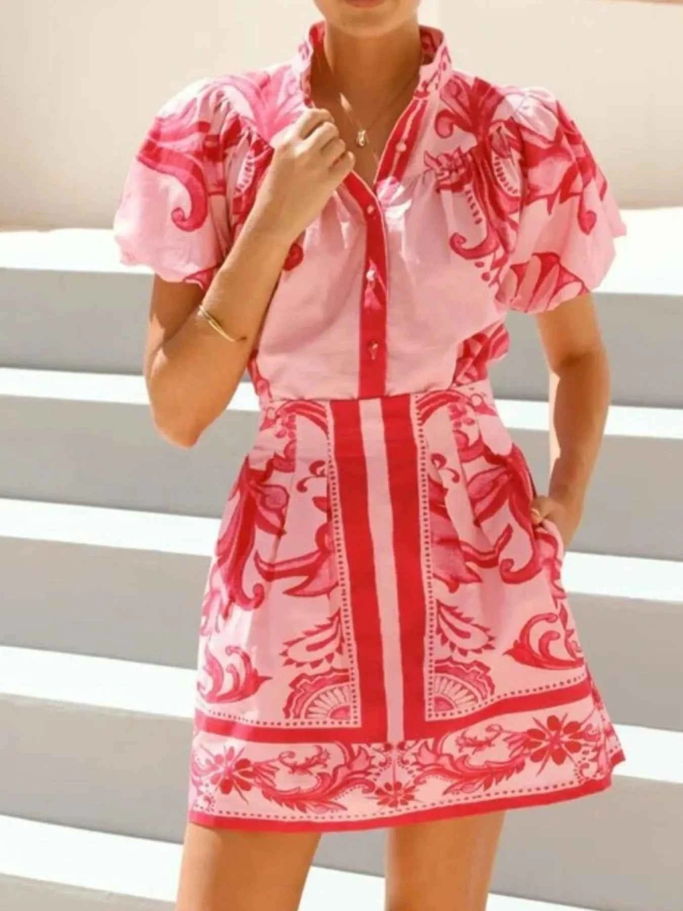 Printed Puff Sleeve Top and Skirt Set Red 95a4d207-595c-4c0d-b4db-1a1d42aad05e-Max-Origin