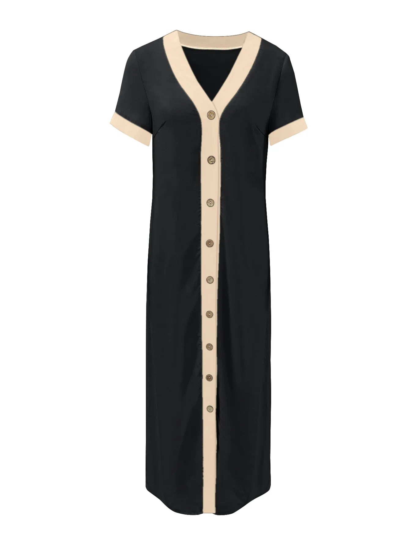 Button-Front Contrast Trim Midi Dress 95ac12b053784772b642f02c5ef6a76e-Max-Origin