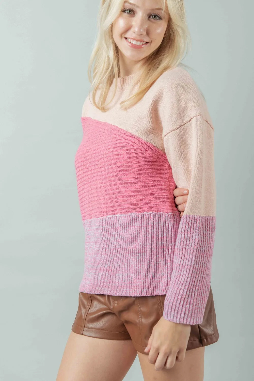 VERY J Color Block Long Sleeve Sweater 95aecb07-6b9d-40f6-8f3e-83334b074d59-Max
