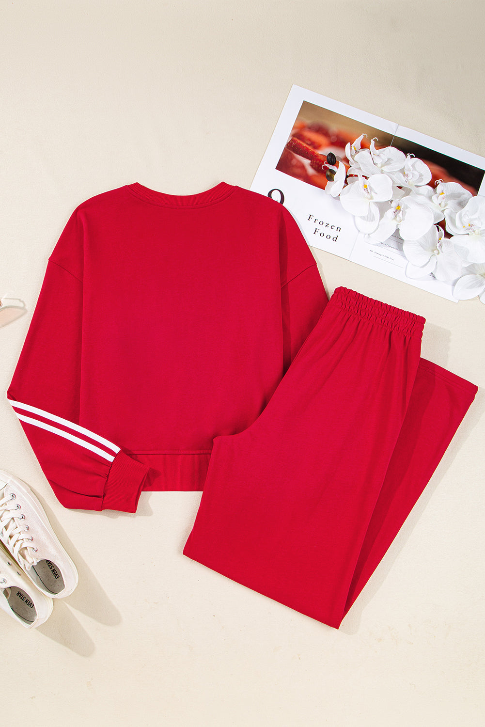 Dirty Blue Varsity Striped Detail Cropped Pullover Wide Leg Pants 2pcs Outfit 95b16b0afd4c4af3