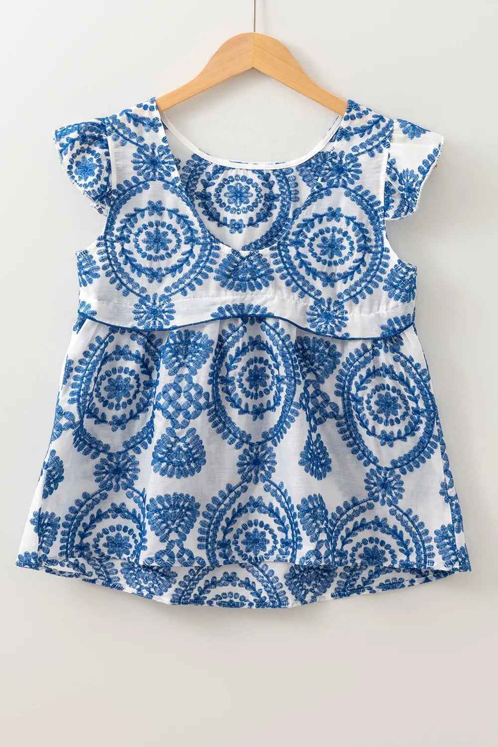 Boho Print Ruffled Cap Sleeve Crew Neck Blouse 95bb839d-182b-4296-8ed1-b5ea56c73189-Max-Origin
