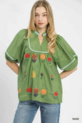 Umgee Embroidered Floral Puff Sleeve Top SAGE 95bd18b7-ba90-4eef-ac9b-c7b1efed771a-Max-Origin