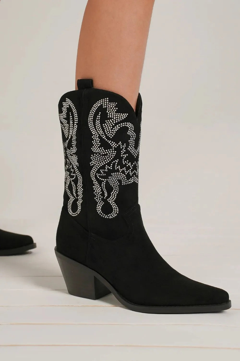 Beast Fashion Rhinestone Detail Point Toe Boots Black 95c59acc-170c-4f0b-9b26-85303e7fa421-Max