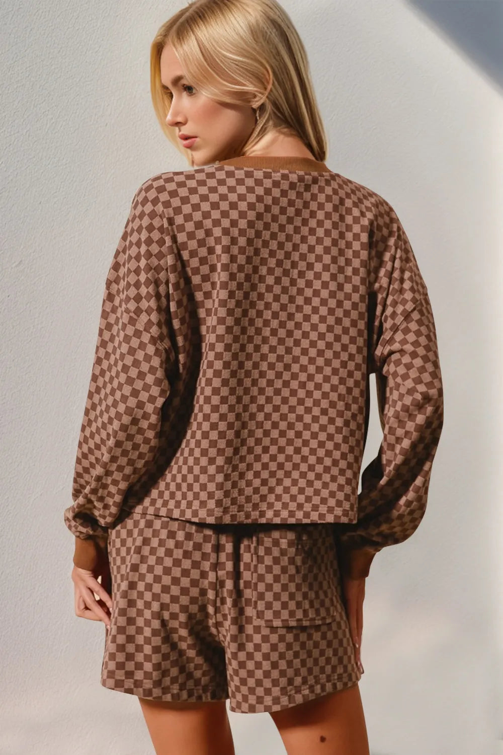Double Take Checkered Half Button Top and Shorts Set 95c859a8-02e5-47b0-8fdc-e24a517151ce-Max