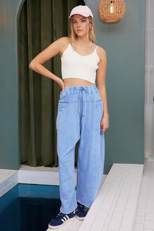 Mineral Wash Elastic Waist Baarrel Leg Baggy Pants 95d522d5-edc2-4852-b09d-6b1345fd4800-Max