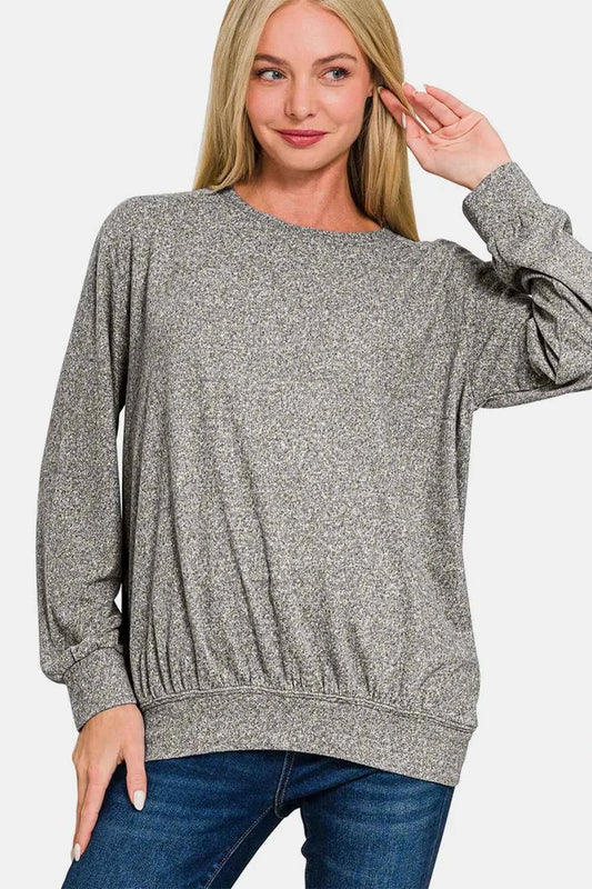 Full Size Melange Round Neck Top Black 95dd2d05-9bd5-45c3-9b4e-92b1ef61cc73-Max