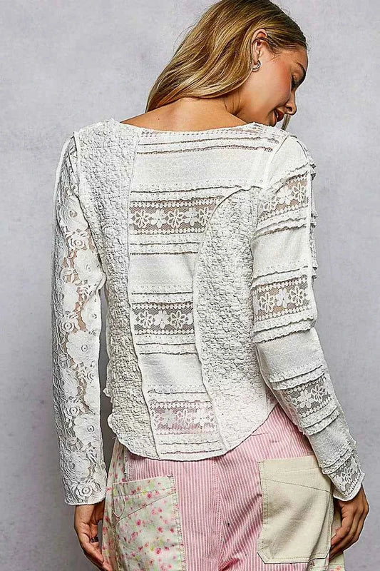 Round Neck Long Sleeve Exposed Seam Top with Lace Detail 95df43bf-304e-4a97-9dc4-03bcc1e28c8b-Max-Origin