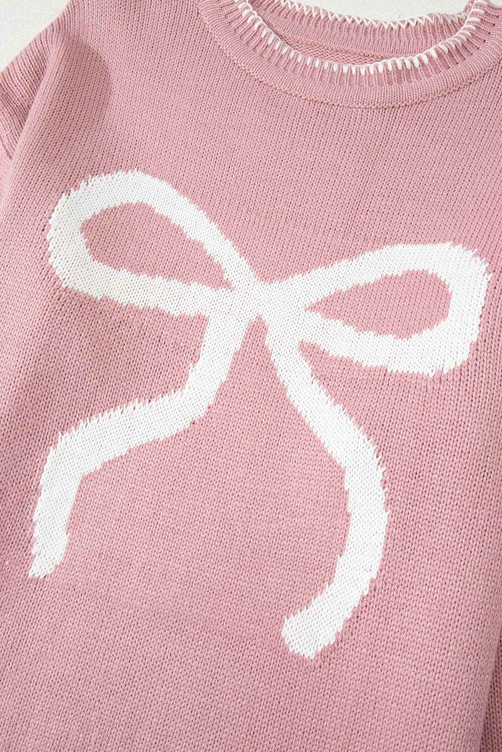 White Sweet Bow Long Sleeve Knit Sweater 95e18baecb469c51