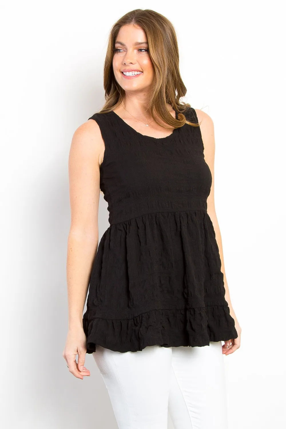 Be Stage Ruffled Sleeveless Babydoll Top 95e47acb-3962-4afd-9204-8e32483fa87e-Max