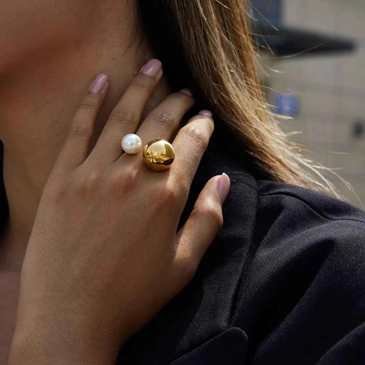 18K Gold-Plated Orb & Pearl Open Ring 95e72aa4-f15f-4cd4-9fe5-253f28b2dbe2-Max-Origin