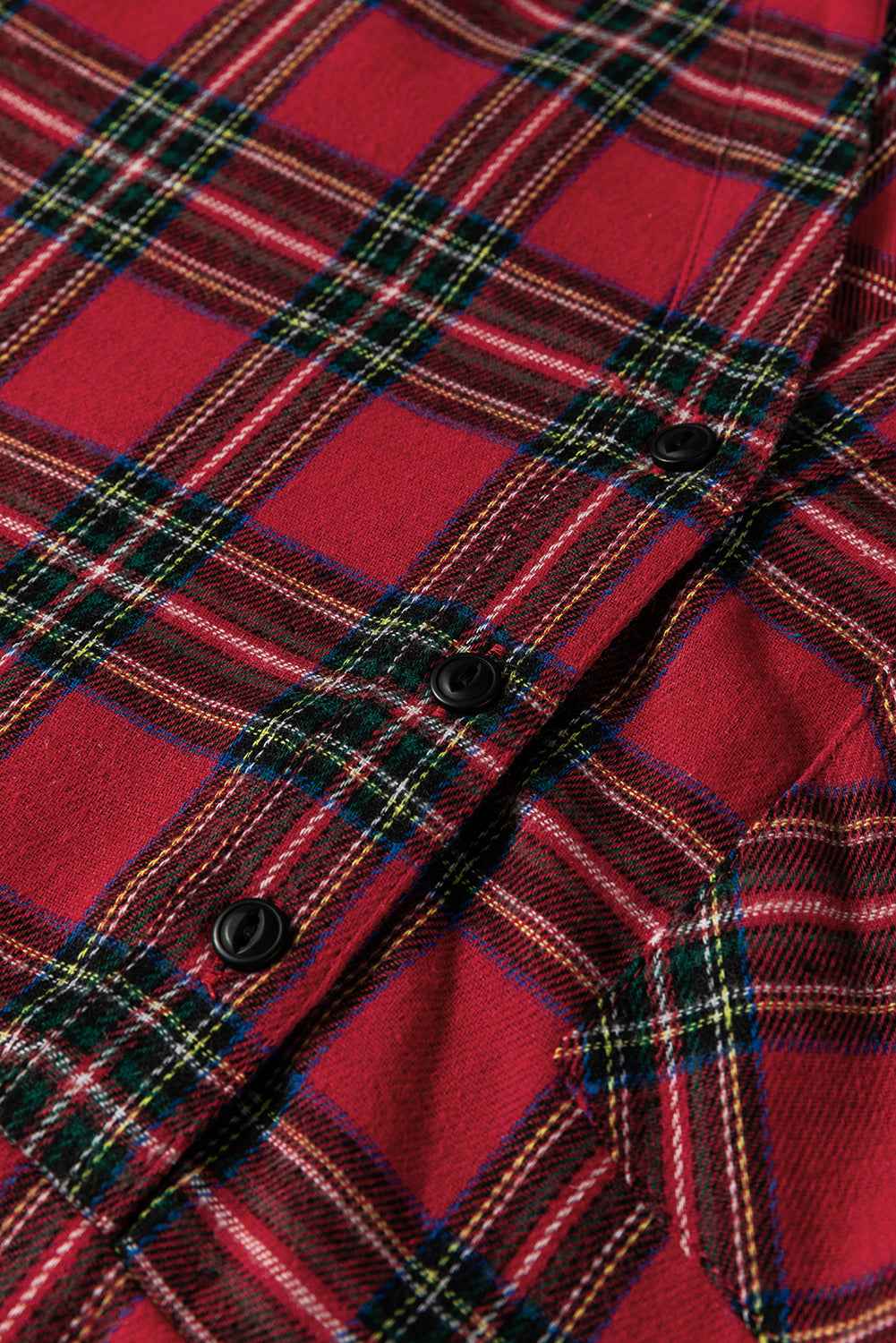 Red Plaid Shirt Collar Half Button Ruffle Hem Long Sleeve Mini Dress 95eac405edc88042