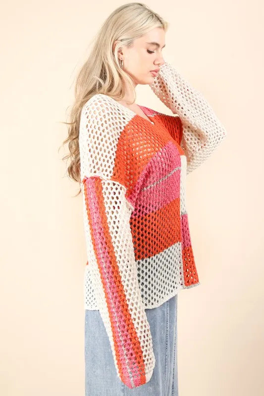 VERY J Color Block Oversized Summer Knit Cover Up 95ef3b67f9e34f908011be64b07df764-Max-Origin