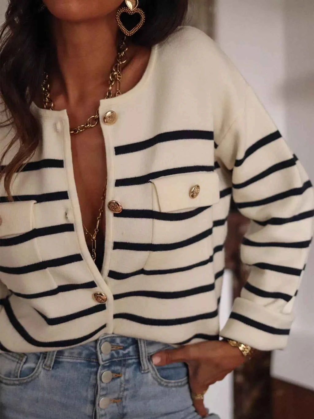 Striped Button-Front Cardigan Beige 95f33d24-3bd4-4a33-b1eb-079549964671-Max-Origin