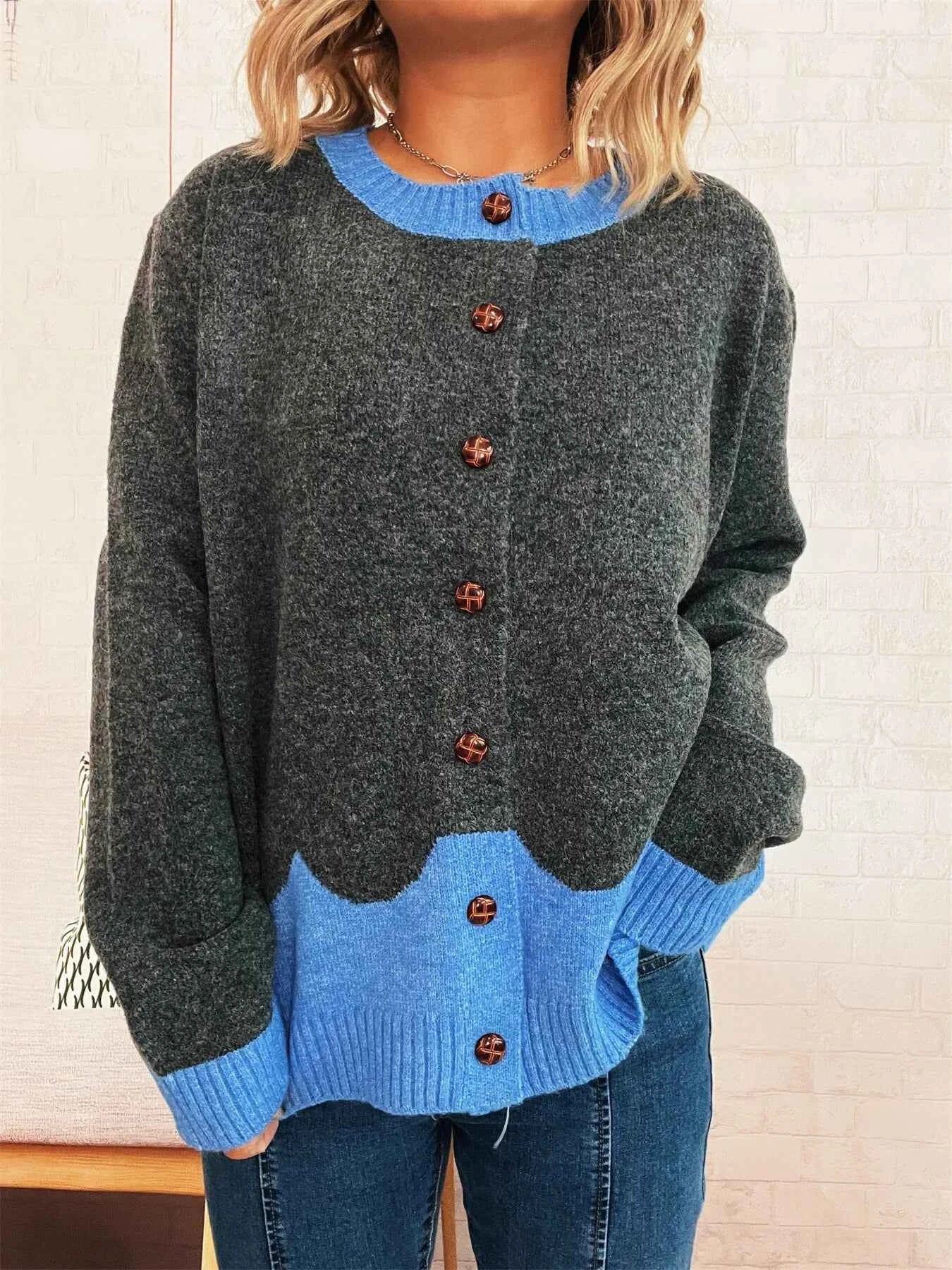 Button-Front Contrast Trim Cardigan 95f533d7f1794bebbfee85bf9c743463-Max-Origin