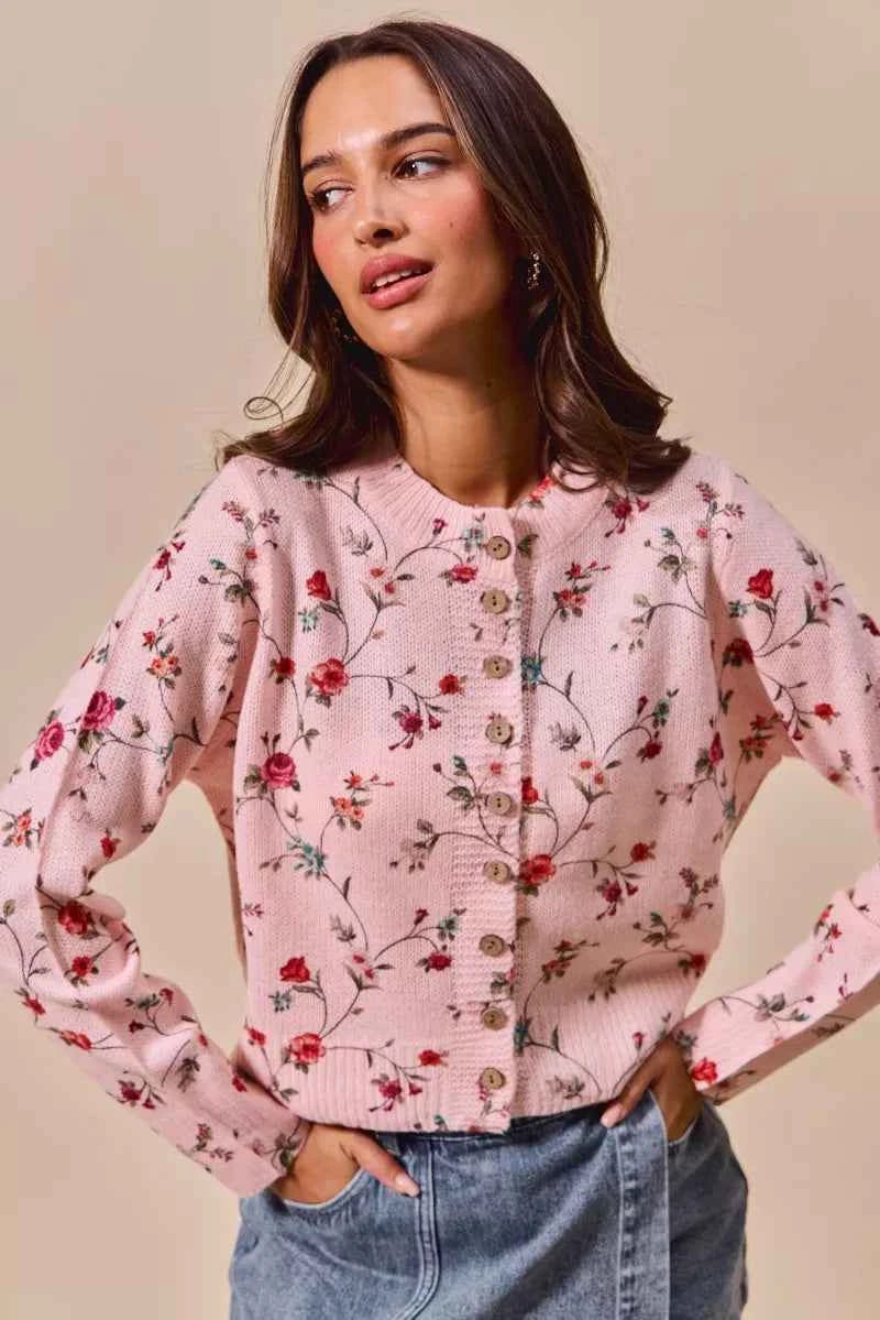 SO ME Floral Print Button Front Sweater Cardigan Top 95f6aaefcad14a3792458bc7113e6456-Max-Origin