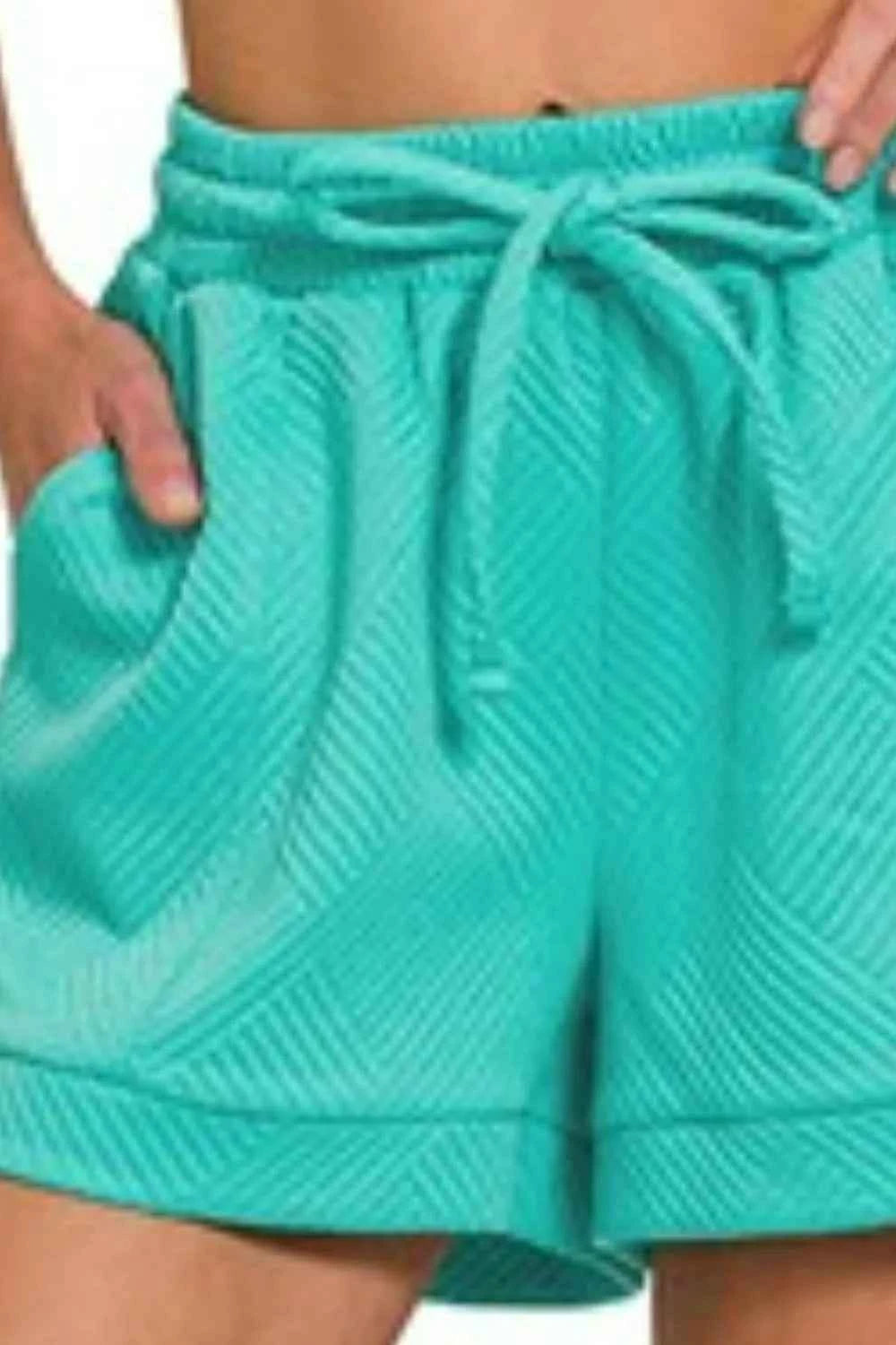 Zenana Textured Knit Jacquard Drawstring Shorts 95f9cfac-1437-4f2b-b4f5-d82ef950359e-Max-Origin
