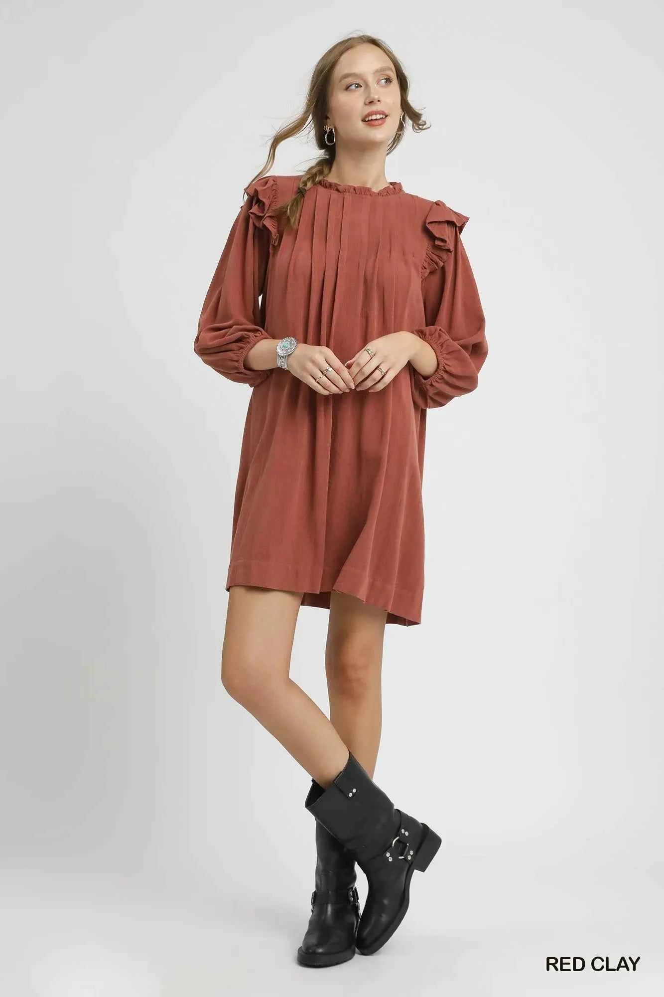 Linen Ruffle Shoulder Pleated Babydoll Dress 95fa4690-29e3-48e6-9fdb-80edd2ffdf89-Max-Origin