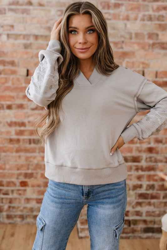 Western Aztec Embroidered Sleeve V-Neck Sweatshirt 960271ec-4e77-47dc-af55-65004fcd9b25