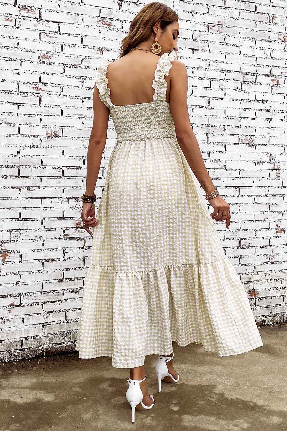 Plaid Ruffle Strap Square Neck Dress 960c2b211bdf4ffdb3aa623bb6da2af4-Max