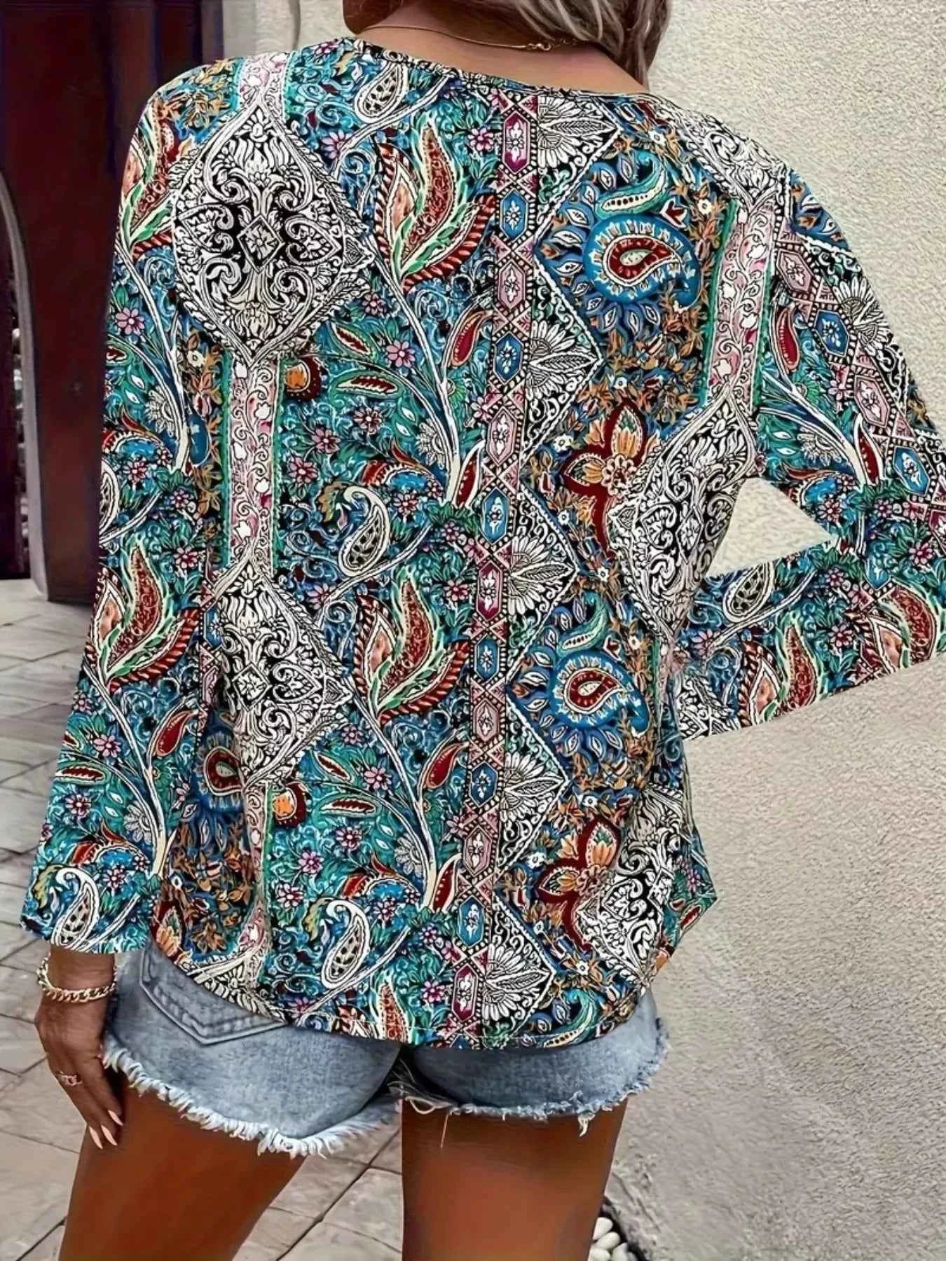 Printed V-Neck Long Sleeve Blouse 960fbb6b-e253-49f6-a762-e4d2ab226d51-Max-Origin