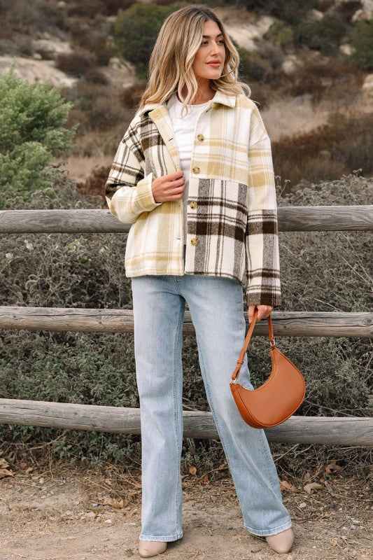 Plaid Patchwork Side Pocket Button-Up Shacket 9612fa7c-9eee-42bf-ac0b-f3146473ee5e
