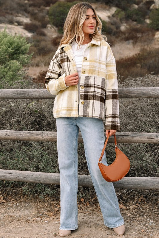 Plaid Patchwork Side Pocket Button-Up Shacket 9612fa7c-9eee-42bf-ac0b-f3146473ee5e