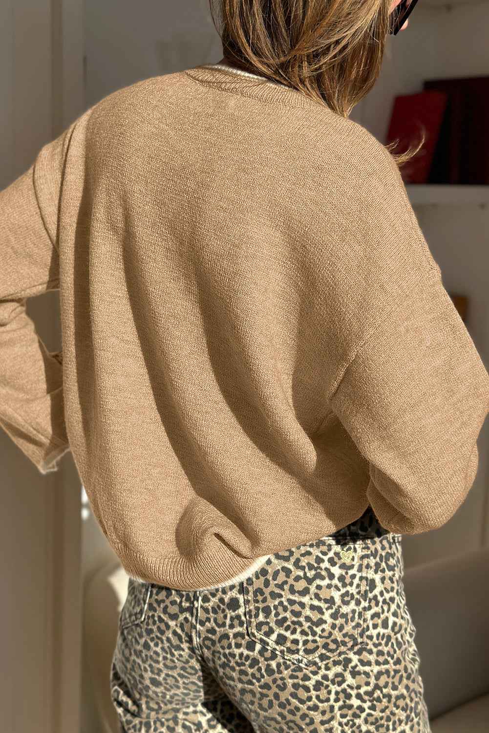 Racing Red Leopard Bow Decor Split Cuffs Contrast Trim Sweater 96136ebde7f774a3