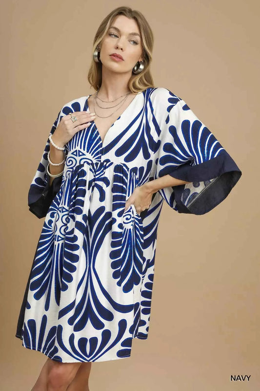 Abstract Print Kimono Sleeve Mini Dress Navy 96137894-0a17-45e9-9986-74a36f2f8e16-Max-Origin
