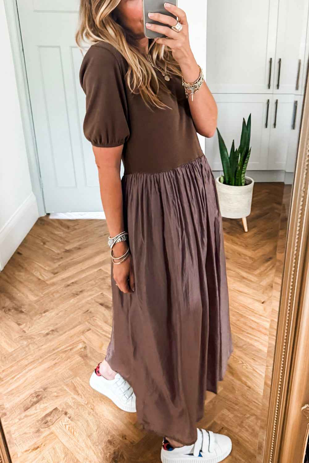 Black Short Sleeve Knit Top Patchwork Pleated Long Dress 96222803e9f53ea0
