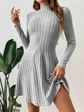 Ribbed Knit Mock Neck Long Sleeve Mini Dress