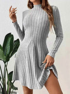 Ribbed Knit Mock Neck Long Sleeve Mini Dress
