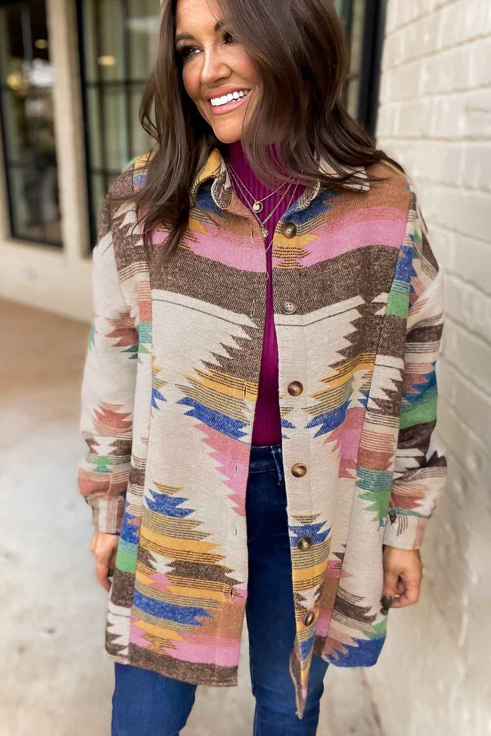 White Aztec Print Button Up Shacket 9631662a4ad59b14